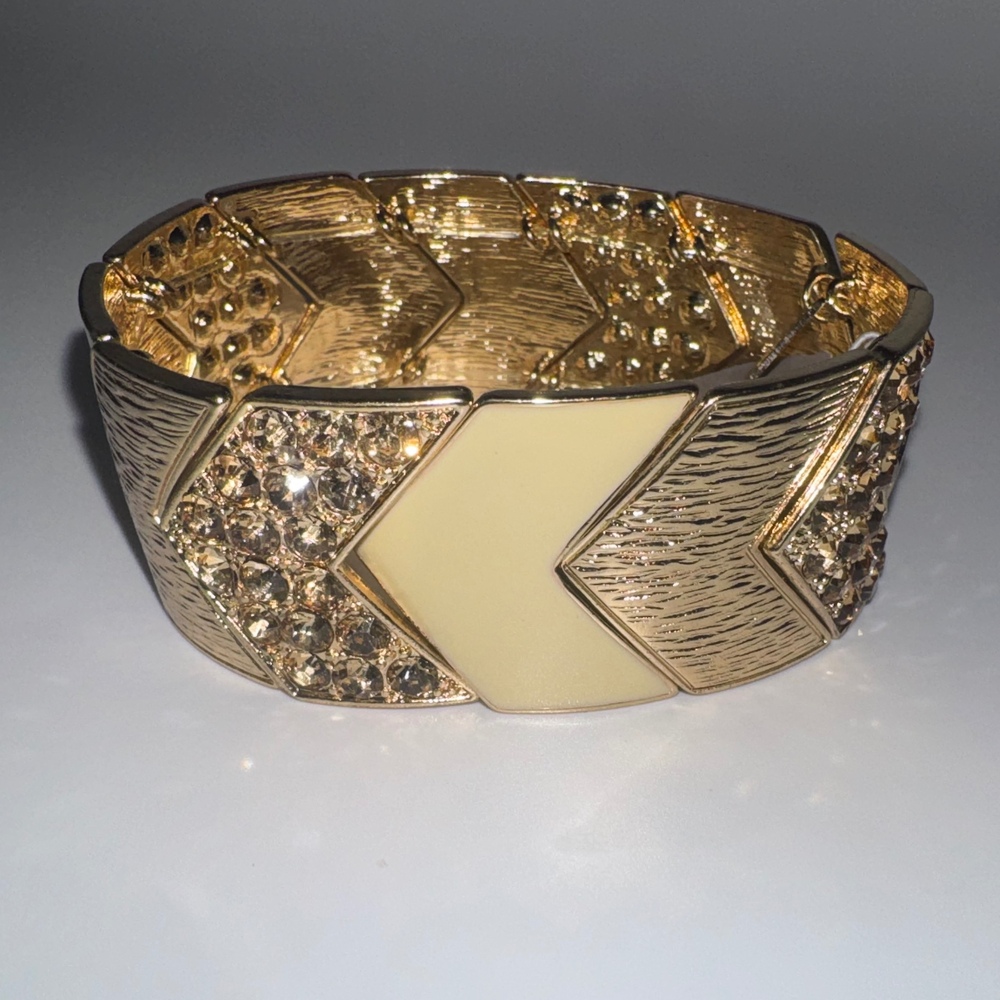 NWT Vintage Cookie Lee Retro Mod Chevron Enamel Crystal Stretch Cuff Bracelet